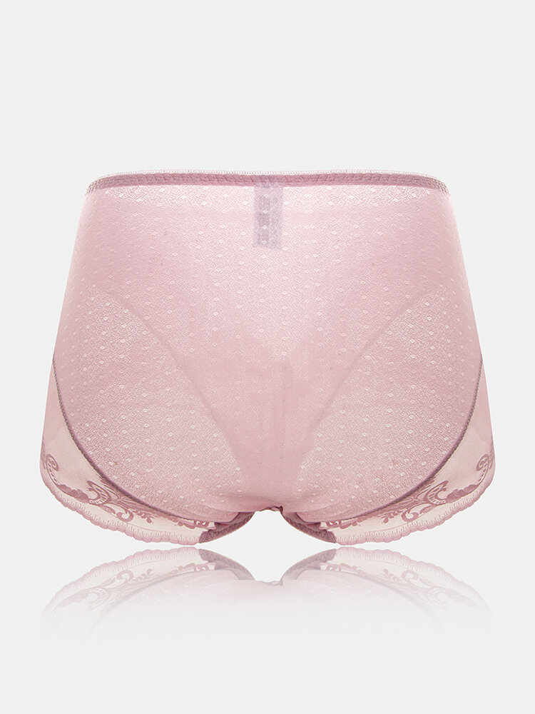 
	Plus Size Women Lace Jacquard Sheer Breathable Thin High Waist Panties
