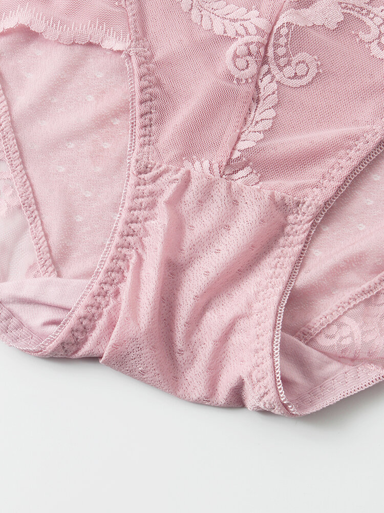 
	Plus Size Women Lace Jacquard Sheer Breathable Thin High Waist Panties