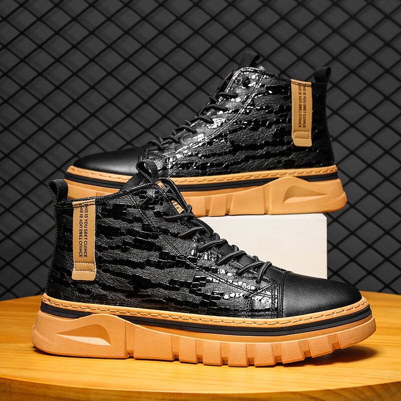 
	Men Stitching Alligator Veins Pure Color Wearable Casual Ankle Boots