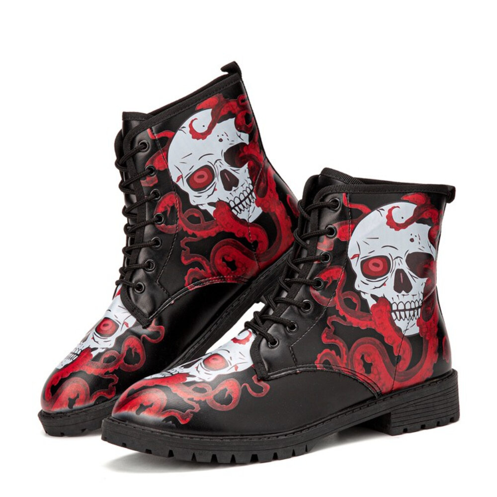 
	Men Halloween Skull Printing Funny Stylish Short-calf Boots