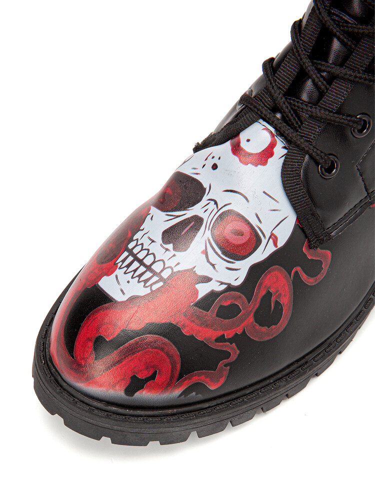 
	Men Halloween Skull Printing Funny Stylish Short-calf Boots