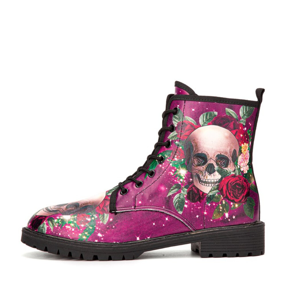 
	Men Halloween Skull Roses Pattern Stylish Colorful Short-Calf Boots