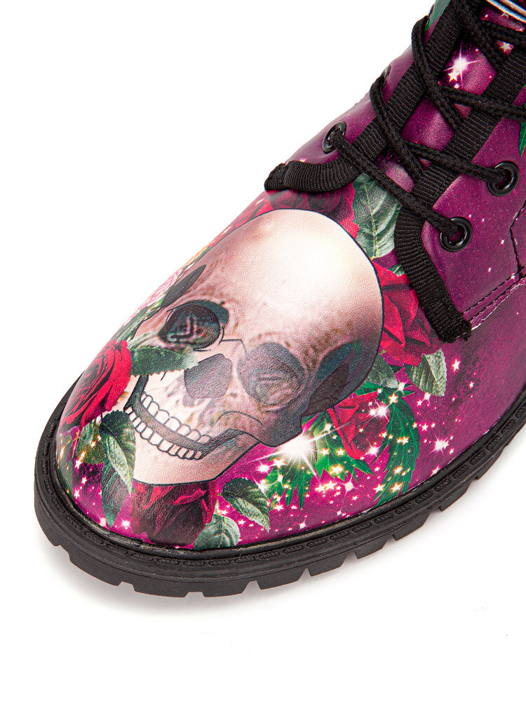 
	Men Halloween Skull Roses Pattern Stylish Colorful Short-Calf Boots