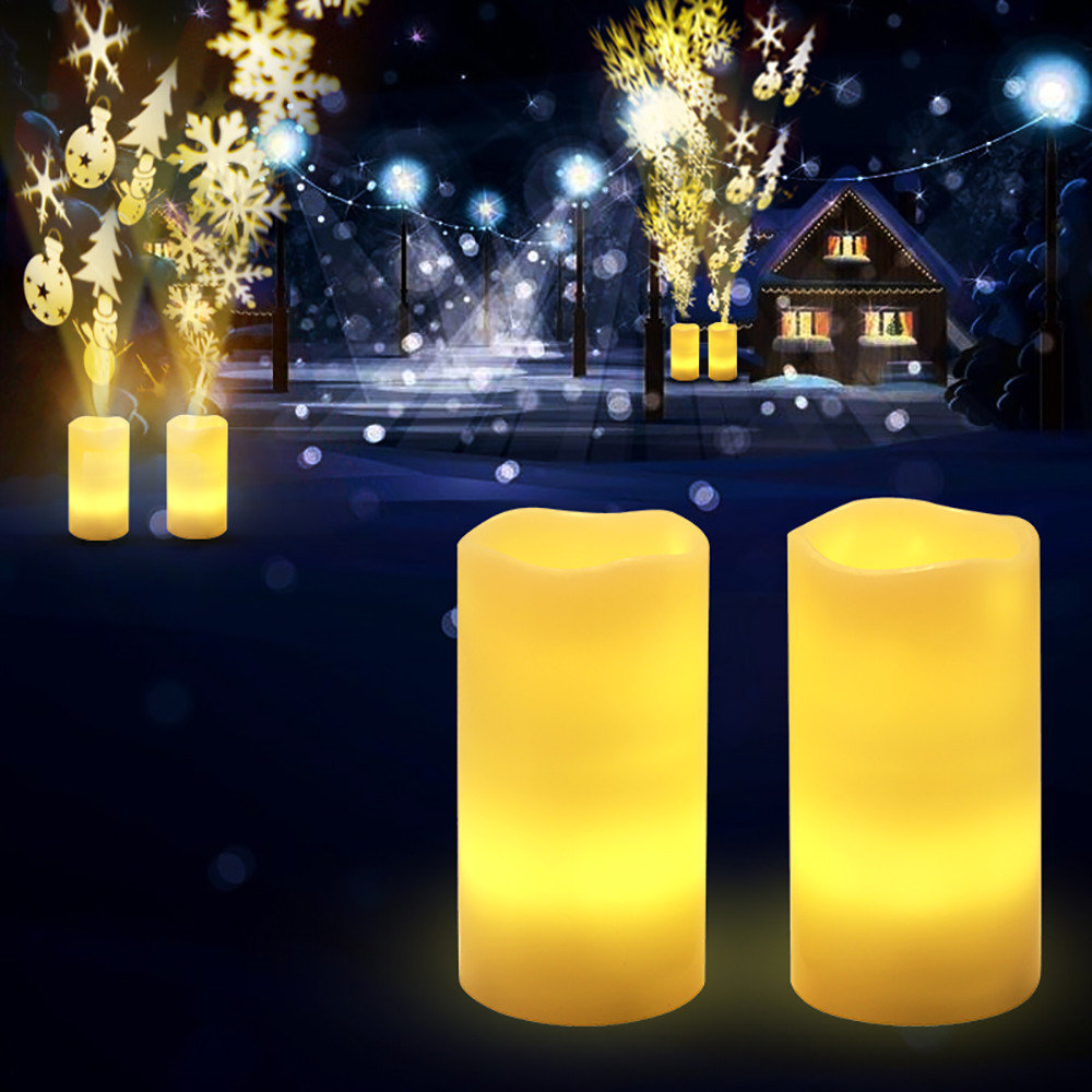 
	Battery Powered&nbsp;Christmas Snowflake LED Candle Light Flameless Projection Flickering Remote Control