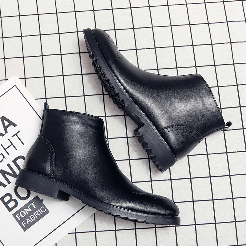 
	Men British Style Broguo Side Zipper Comfy Wearable Formal Ankle Boots