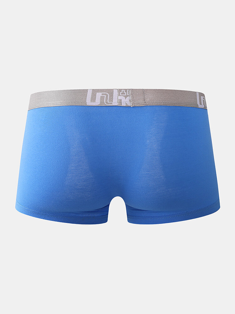 
	Mens Solid Color Patchwork Mesh Breathable Boxer Briefs Letter Waistband Underwear