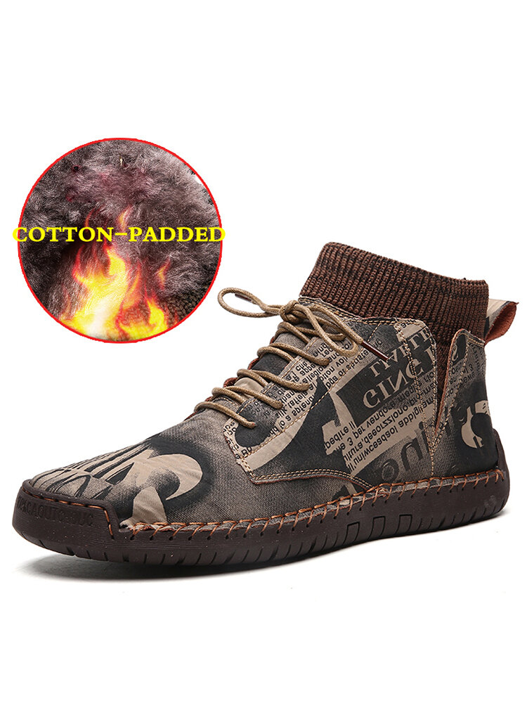 
	Men Handmade Stitching Warm Plush Lining Soft Sole Sock Ankle Boots