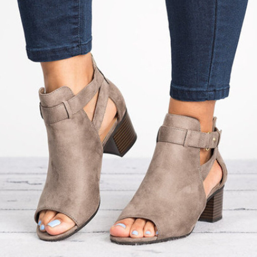 
	Chunky Heel Peep Toe Sandals