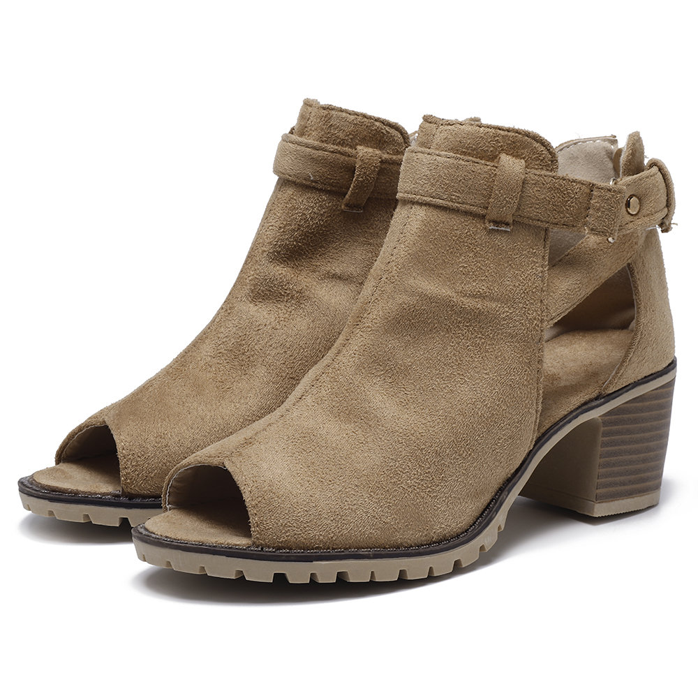 
	Chunky Heel Peep Toe Sandals