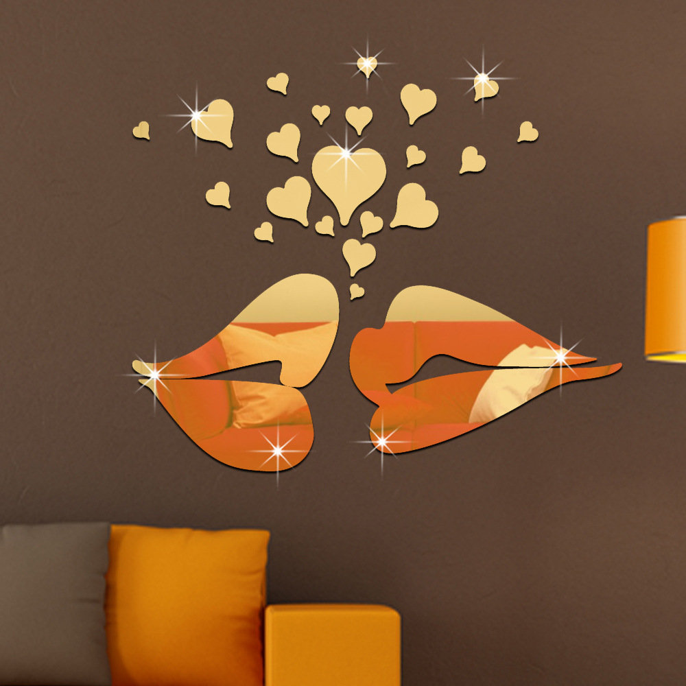 
	26Pcs 3D Lip Kiss Shape with Hearts Love Mirror Wall Stickers