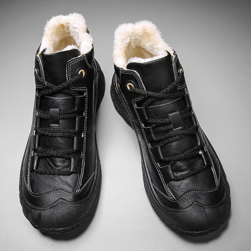 
	Men Rubber Toe Cap Non Slip Warm Lined Outdoor Hiking Ankle Boots