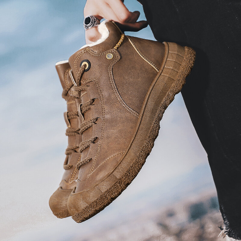 
	Men Rubber Toe Cap Non Slip Warm Lined Outdoor Hiking Ankle Boots