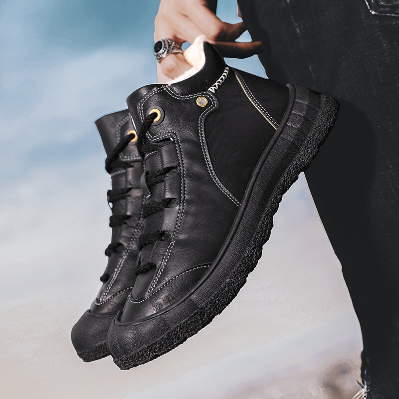 
	Men Rubber Toe Cap Non Slip Warm Lined Outdoor Hiking Ankle Boots