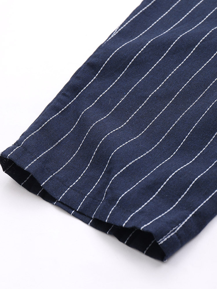 
	Vintage Stripes Pockets Elastic Waist Loose Pants