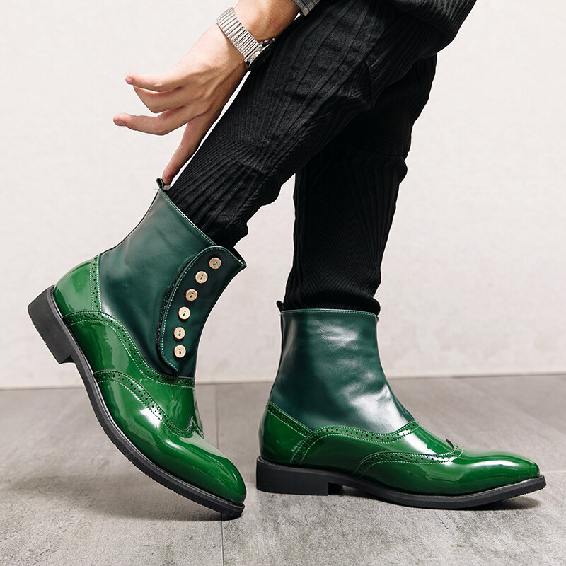 
	Men British Style Brogue Pointed Toe Dress Ankle Boots