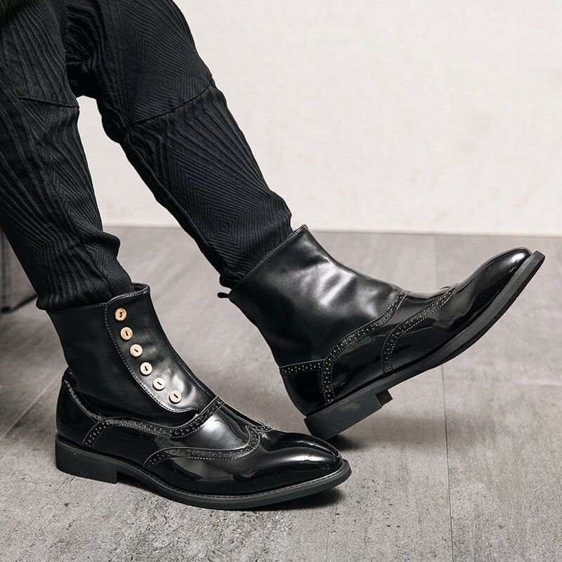 
	Men British Style Brogue Pointed Toe Dress Ankle Boots