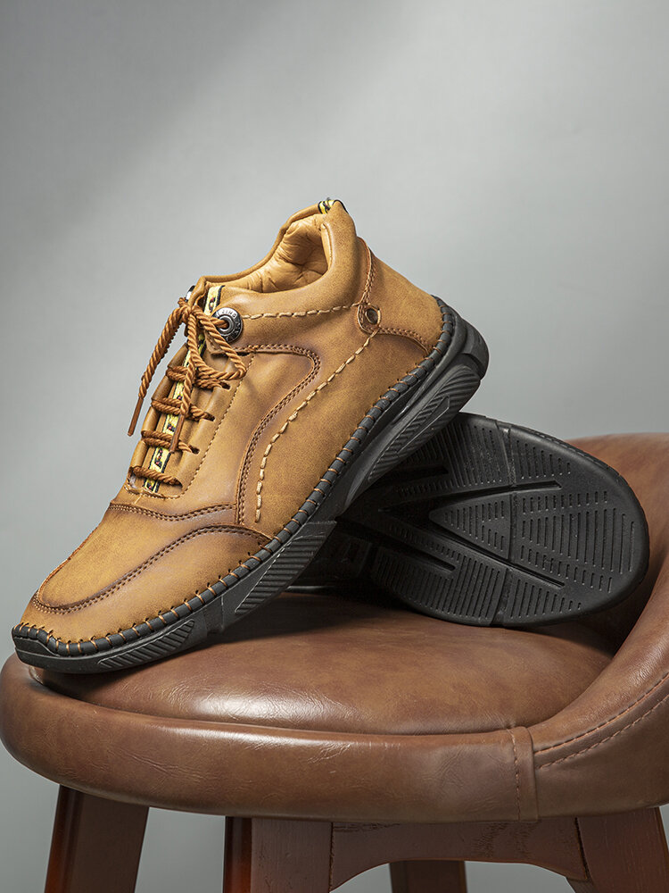 
	Men Hand Stitching Microfiber Leather Non Slip Warm Ankle Boots