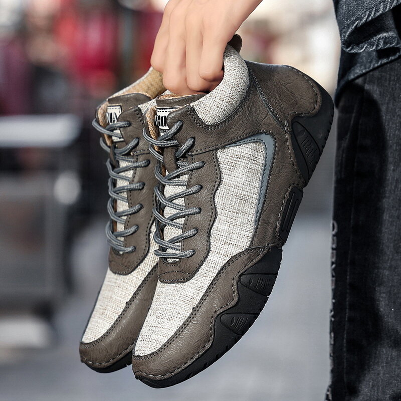 
	Men Microfiber Leather Splicing Non Slip Casual Ankle Boots