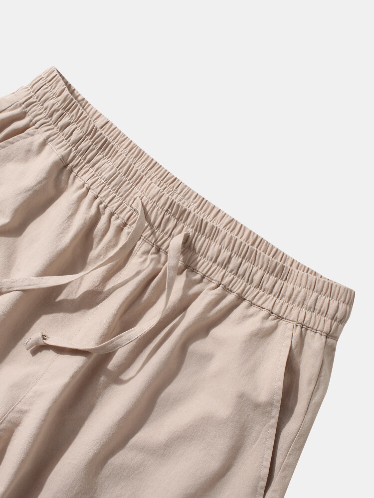 
	Mens 100% Cotton Solid Casual Drawstring Elastic Ankle Pants