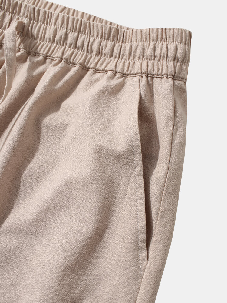 
	Mens 100% Cotton Solid Casual Drawstring Elastic Ankle Pants