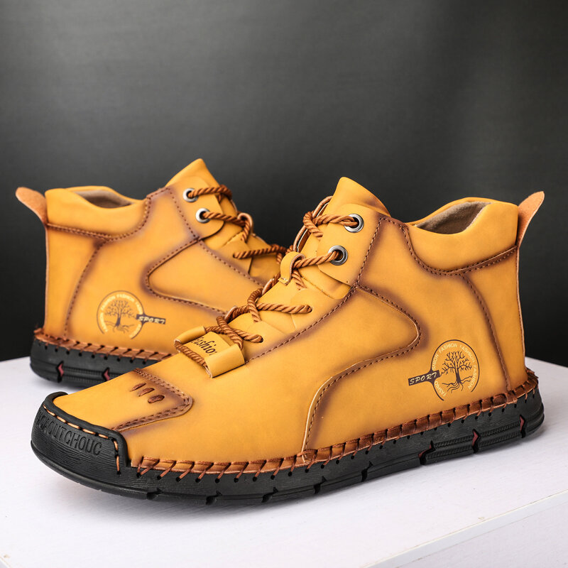 
	Men Hand Stitching Microfiber Leather Non Slip Ankle Boots