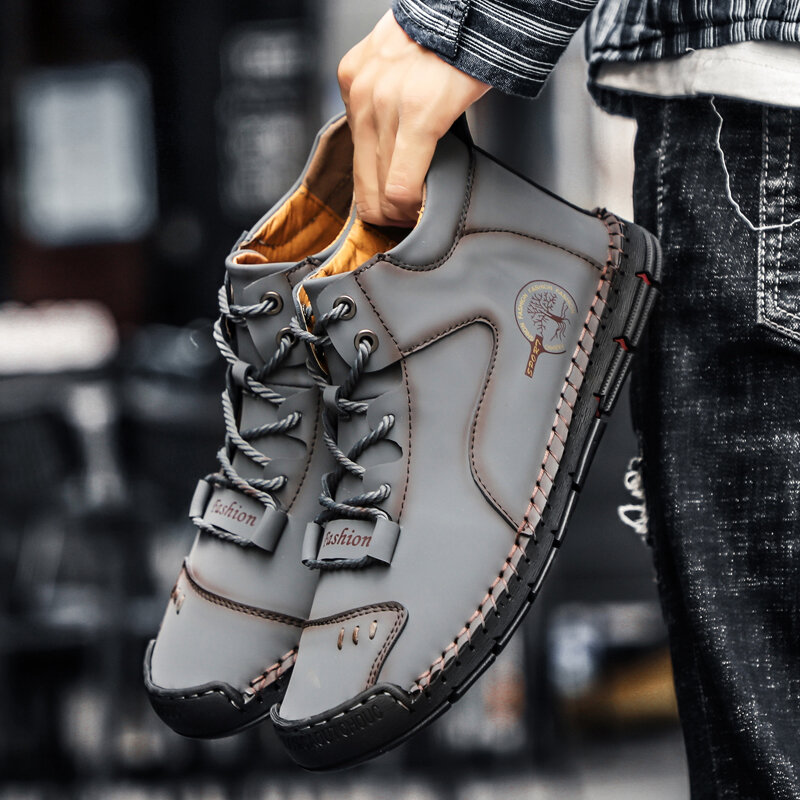 
	Men Hand Stitching Microfiber Leather Non Slip Ankle Boots