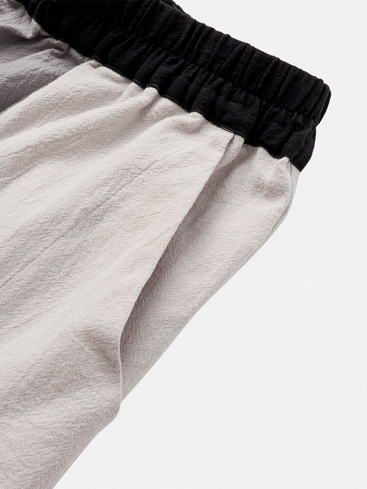 
	Mens Cotton Patchwork Print Designer Loose Light Elastic Waist Pants