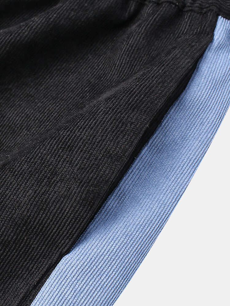 
	Mens Corduroy Contrast Side Stripe Casual Drawstring Elastic Ankle Pants