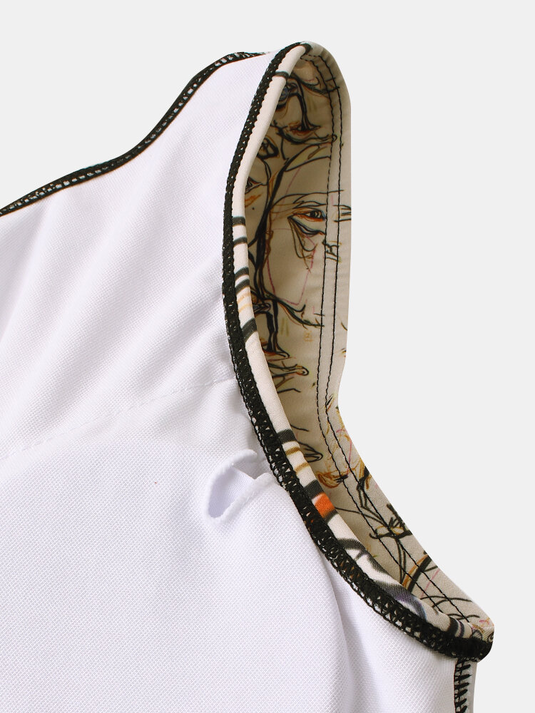 
	Women Graffiti Abstract Print Round Neck One Piece Sleevless Slimming Swimsuit