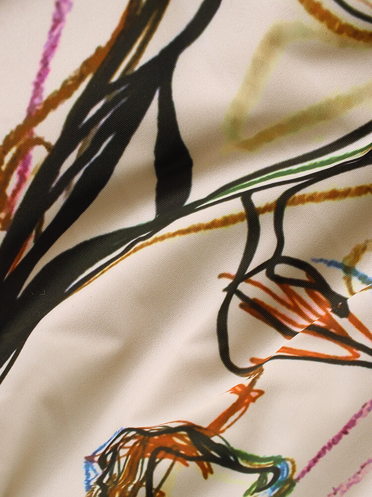 
	Women Graffiti Abstract Print Round Neck One Piece Sleevless Slimming Swimsuit