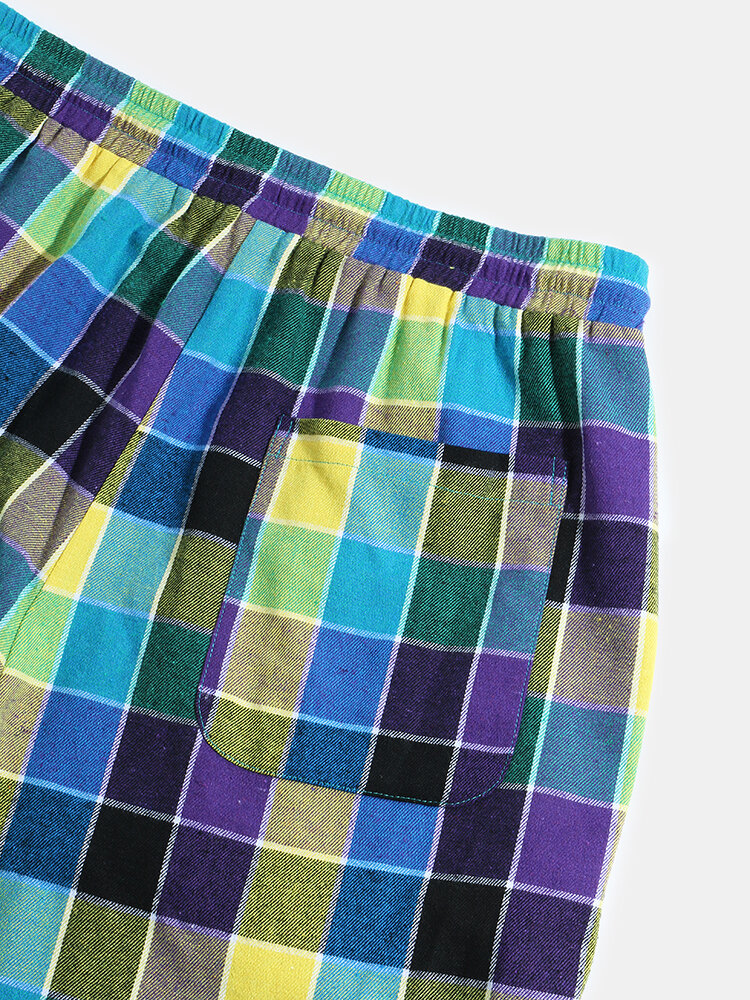 
	Mens 100% Cotton Colorful Check Casual Drawstring Jogger Pants With Pocket
