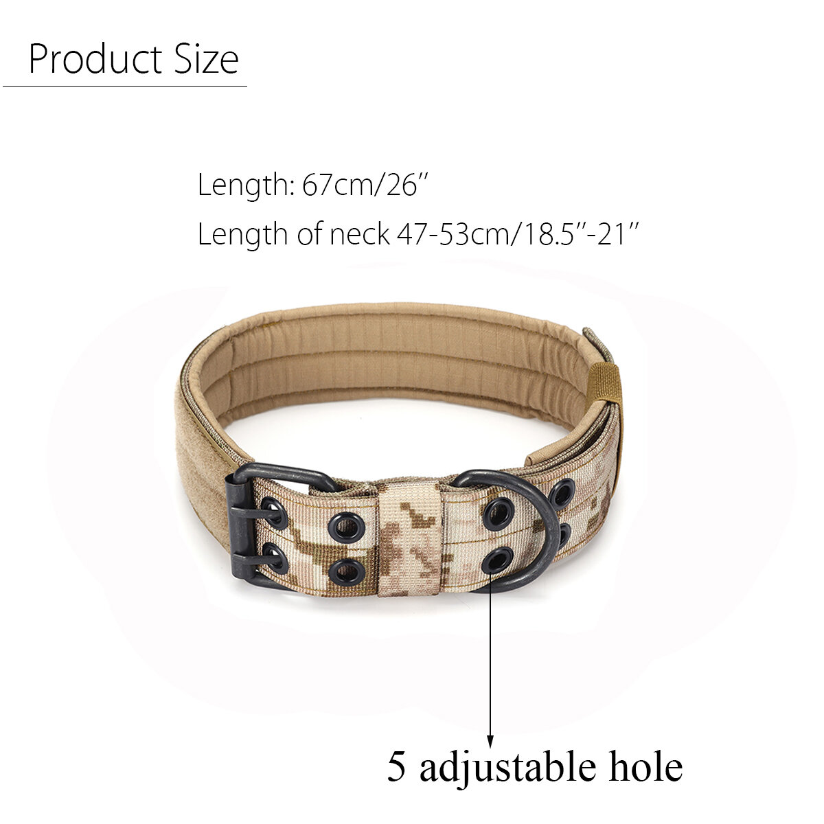 
	Camouflage Nylon Medium And Large Dog Training Tactics Dog Collar Five Position Adjusting Pin Buckle