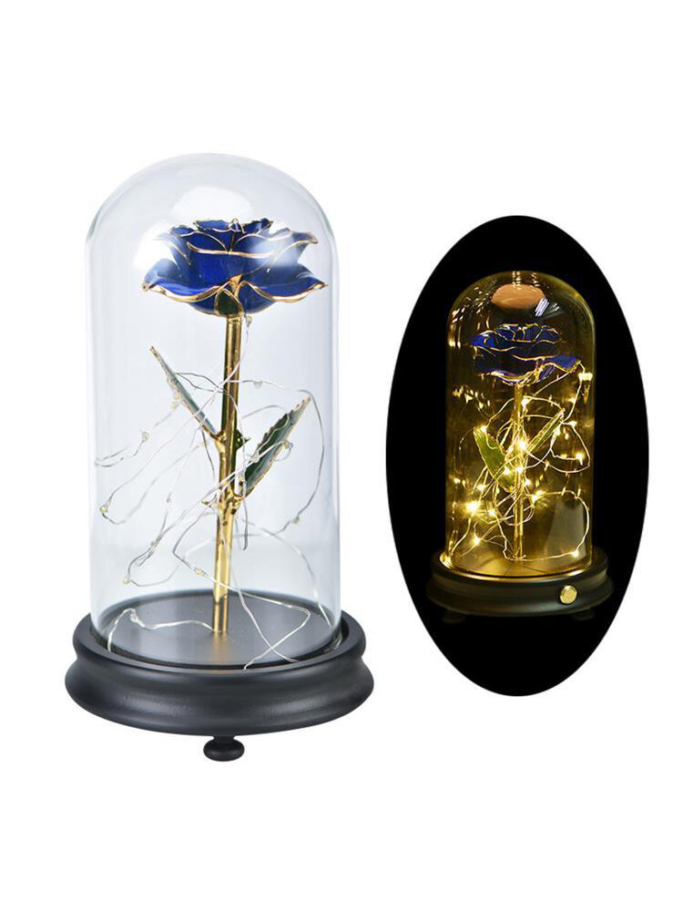 
	24K Gold Rose with LED Light Artificial Decoration Dome Wood Base Valentine&rsquo;s Gifts