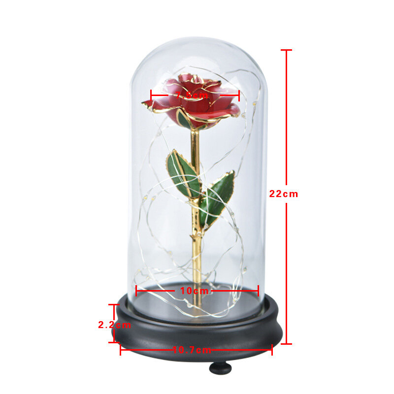 
	24K Gold Rose with LED Light Artificial Decoration Dome Wood Base Valentine&rsquo;s Gifts
