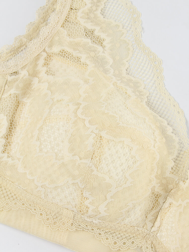 
	Women Beauty Back Lace Trims Wireless Full Cup Thin Wide Strap Bra