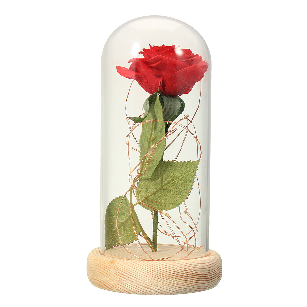 
	Christmas Decorations Beauty Enchanted Preserved Red Fresh Rose Glass Cover + LED Light