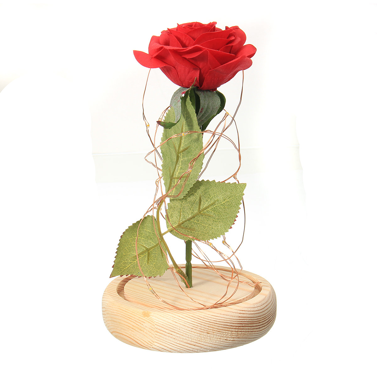 
	Christmas Decorations Beauty Enchanted Preserved Red Fresh Rose Glass Cover + LED Light