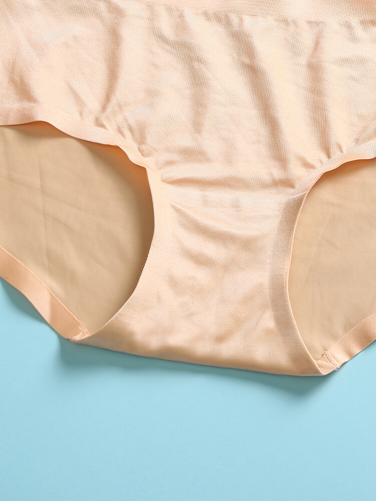 
	1Pcs Women Ice Silk Seamless Pure Color Cotton Cozy Breathable Mid Waist Panties-Multi Color