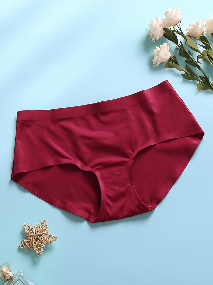 
	1Pcs Women Ice Silk Seamless Pure Color Cotton Cozy Breathable Mid Waist Panties-Multi Color