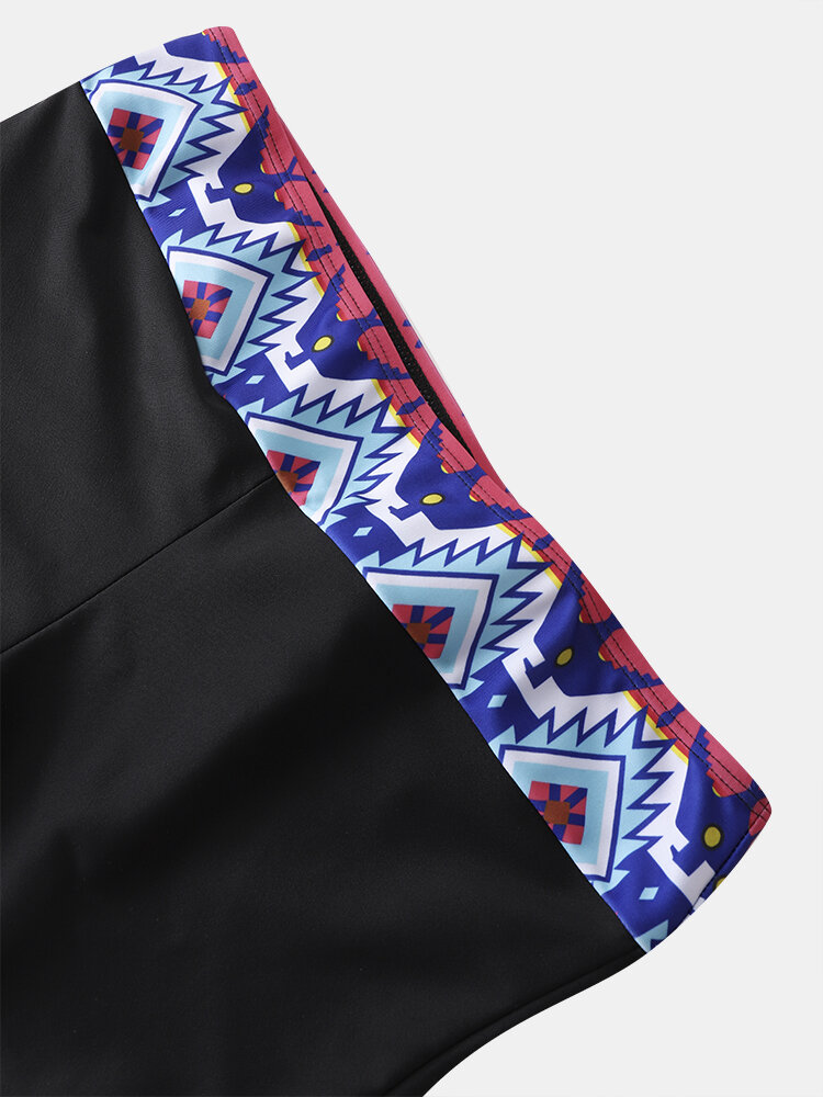 
	Plus Size Women Ethnic Pattern Patchwork Beauty Back Strappy Tankinis Swimsuit