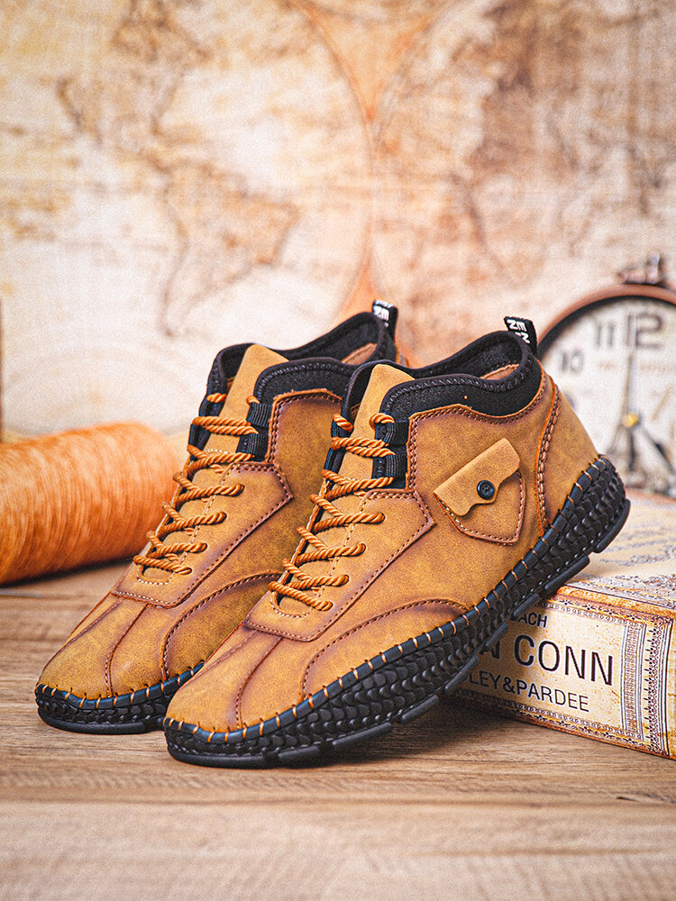 
	Men Hand Stitching Cow Leather Non Slip Casual Ankle Boots