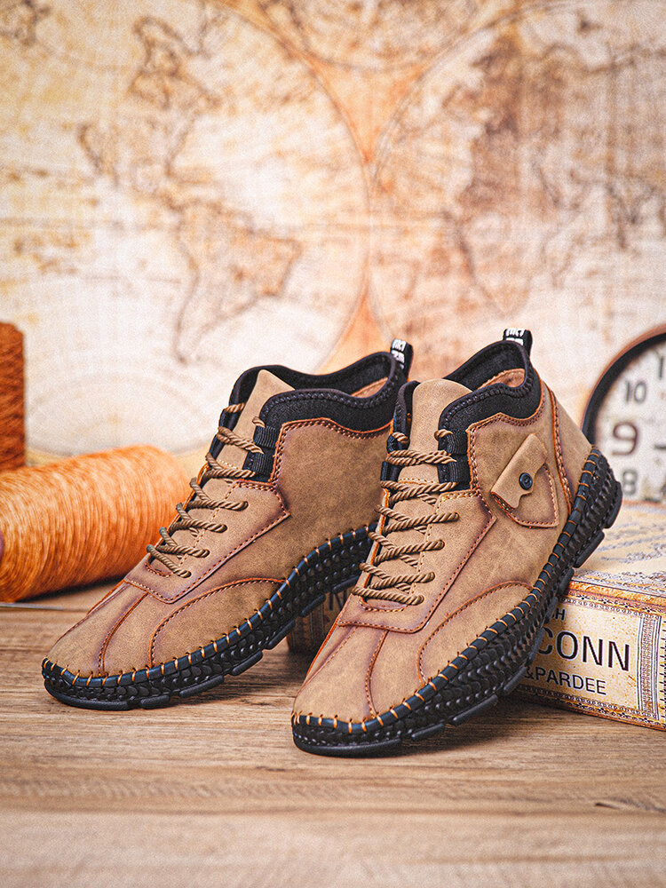 
	Men Hand Stitching Cow Leather Non Slip Casual Ankle Boots