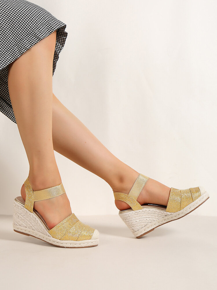 
	Women&rsquo;s Closed Toes Sandals Casual Metallic Espadrille Wedges