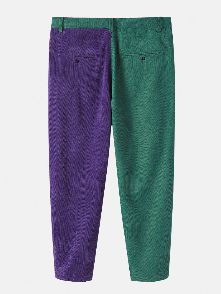 
	Mens Corduroy Contrast Patchwork Casual Zipper Fly Pants