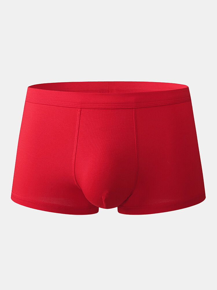 
	Solid Color Cozy Mid Waist Modal Breathable Boxer Briefs for Men