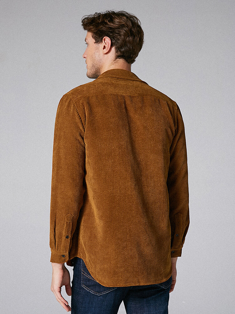 
	Mens Plain Style Corduroy Solid Color Casual Long Sleeve Shirts