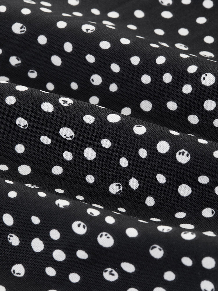 
	Dot Print Bow Backless Puff Sleeve Dress For Women