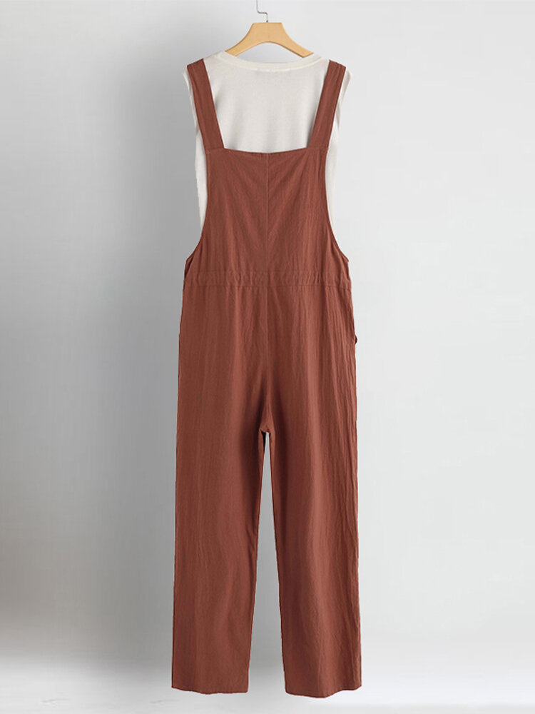 
	Waist Drawstring Pockets Straps Jumpsuit
