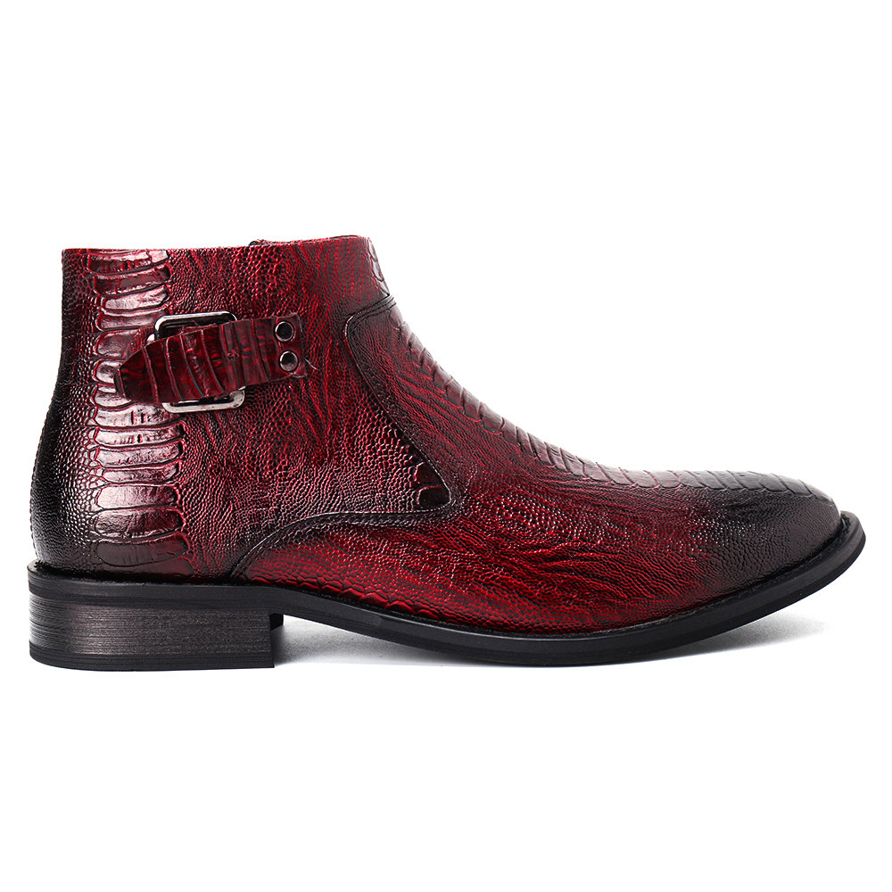 
	Men Cow Leather Non Slip Metal Buckle Crocodile Pattern Casual Boots