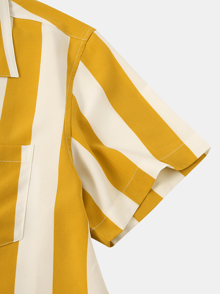 
	Men Casual Striped Turn-down Collar Short Sleeve Shirt